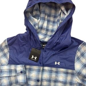 Under‎ Armour Shirt Women's Small New Tradesman Flannel Hoody Blue NWT MSRP $75